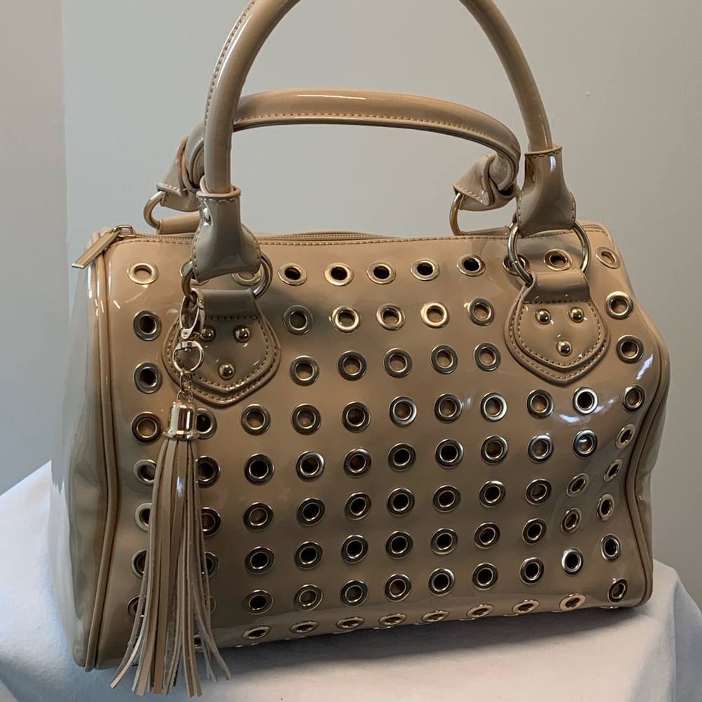 Charming Charlie Tan Satchel with Grommet Detail